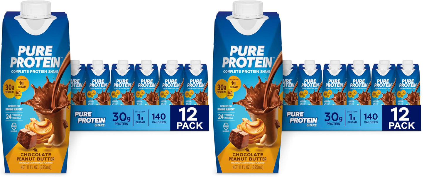 Pure Protein Vanilla Protein Shake, 30g Complete Protein, Vitamins A, C, D, and E plus Zinc to Support Immune Health, Ready to Drink and Keto-Friendly, 11oz Bottles, 12 Pack