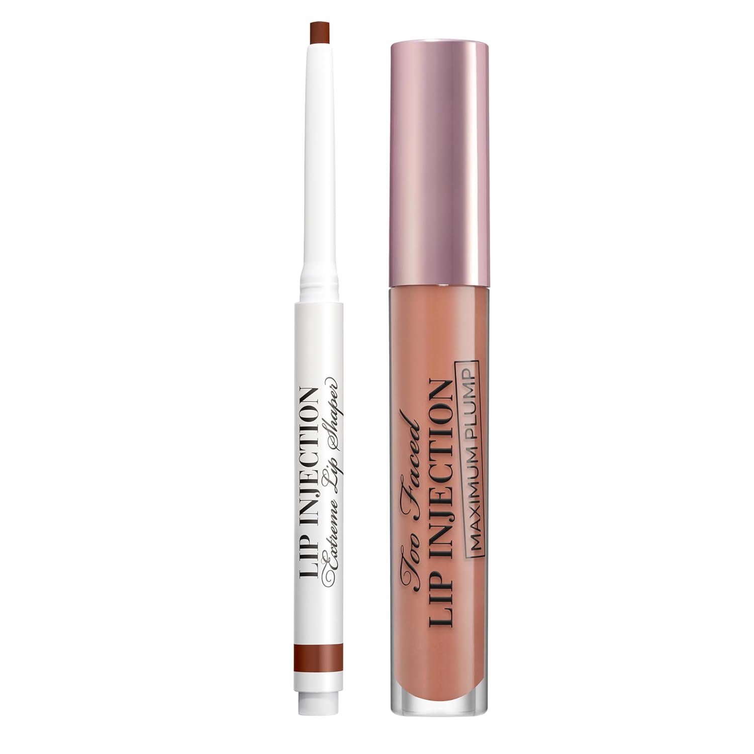 Too Faced Lip Injection Extreme Lip Shaper in In Big Truffle & Lip Injection Maximum Gloss in Honey Bear | Lip Injection Lip Shaper For Longwear, 0.01 Ounce + Maximum Plump For Moisture, 0.14 Ounce