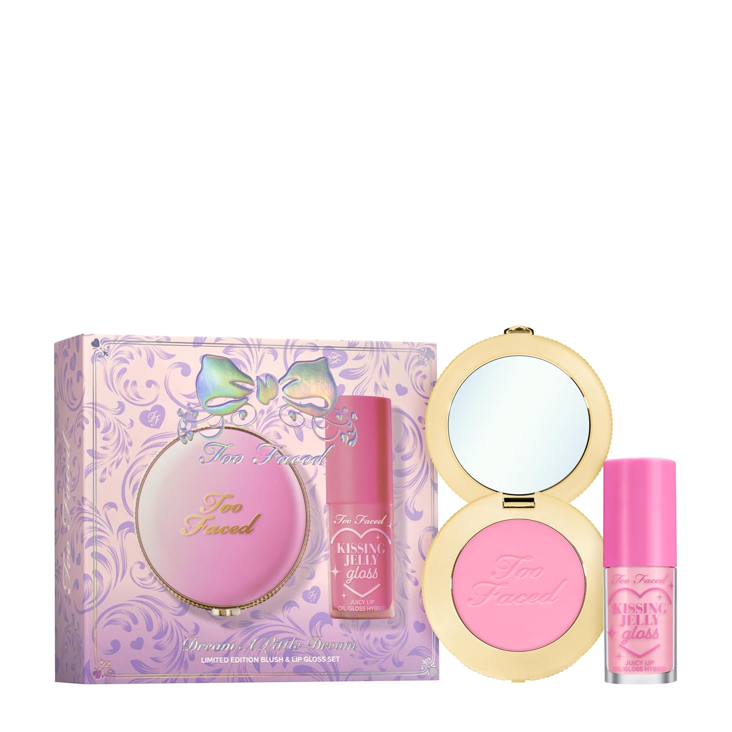 Too Faced Dream A Little Dream Blush & Lip Gloss Set | Cloud Crush Powder Blush + Kissing Jelly Lip Oil With Sheer Coverage, Gift Set