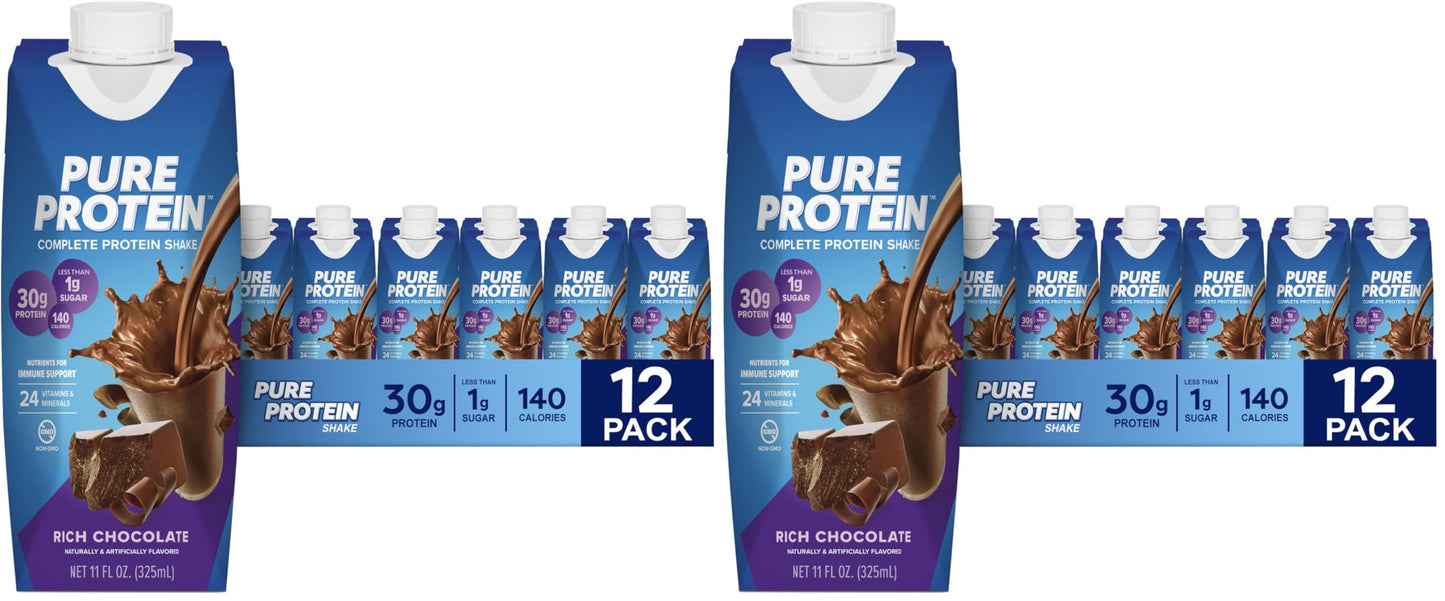 Pure Protein Vanilla Protein Shake, 30g Complete Protein, Vitamins A, C, D, and E plus Zinc to Support Immune Health, Ready to Drink and Keto-Friendly, 11oz Bottles, 12 Pack