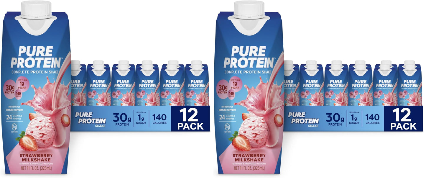 Pure Protein Vanilla Protein Shake, 30g Complete Protein, Vitamins A, C, D, and E plus Zinc to Support Immune Health, Ready to Drink and Keto-Friendly, 11oz Bottles, 12 Pack