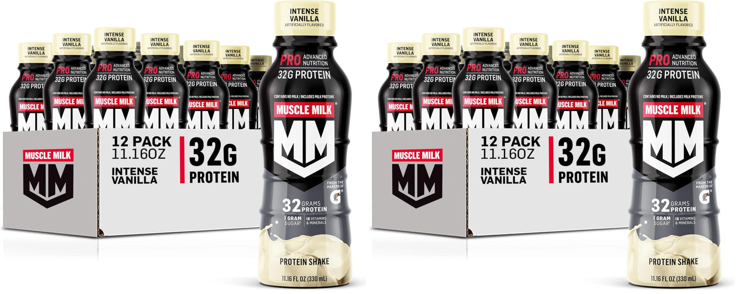 Muscle Milk Pro Advanced Nutrition Protein Shake, Slammin' Strawberry, 11.16 Fl Oz (Pack of 12), 32g Protein, 1g Sugar, 16 Vitamins & Minerals, 5g Fiber, Bottled Liquid, Gluten Free