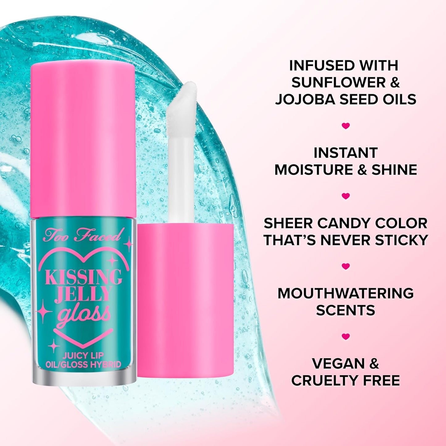 Too Faced Kissing Jelly Lip Oil Gloss | Hydrating Lip Oil + Gloss Hybrid for Instant Moisture and Shine