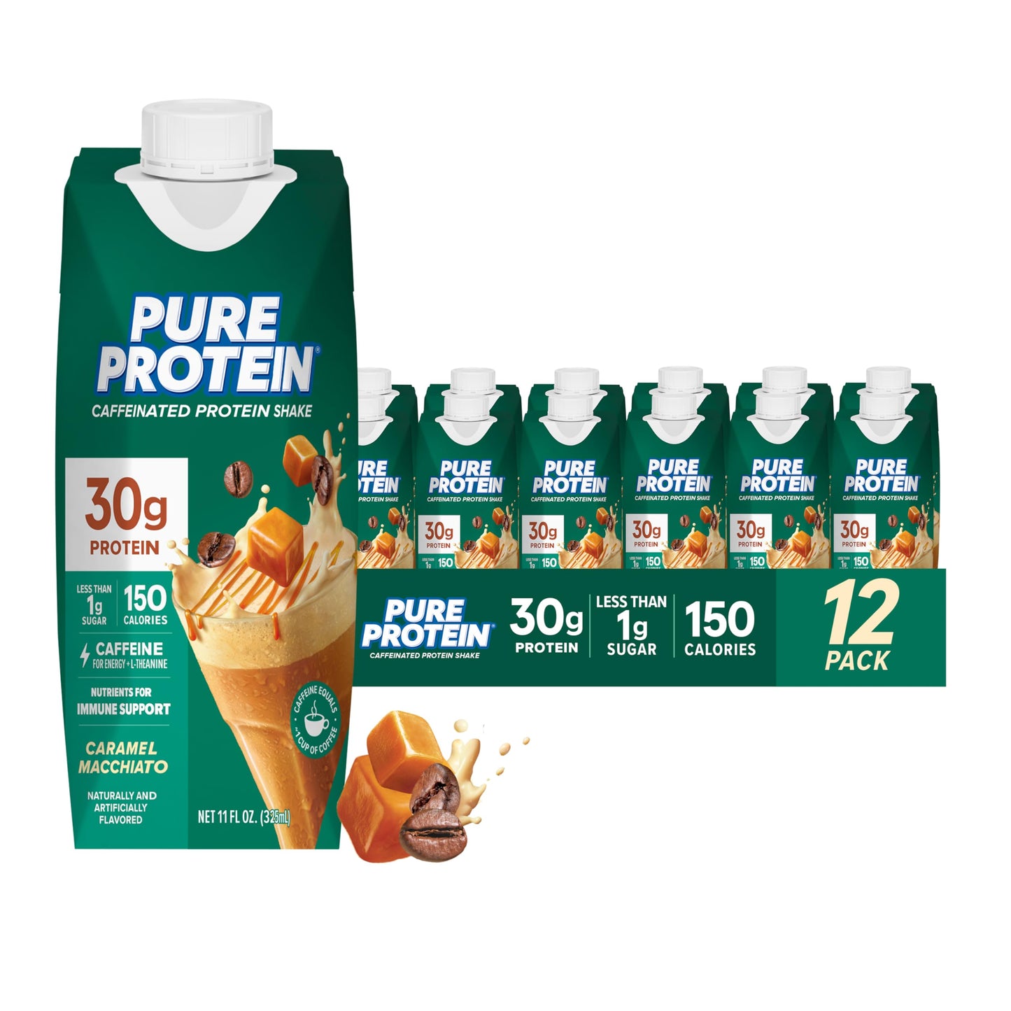 Pure Protein Vanilla Protein Shake, 30g Complete Protein, Vitamins A, C, D, and E plus Zinc to Support Immune Health, Ready to Drink and Keto-Friendly, 11oz Bottles, 12 Pack
