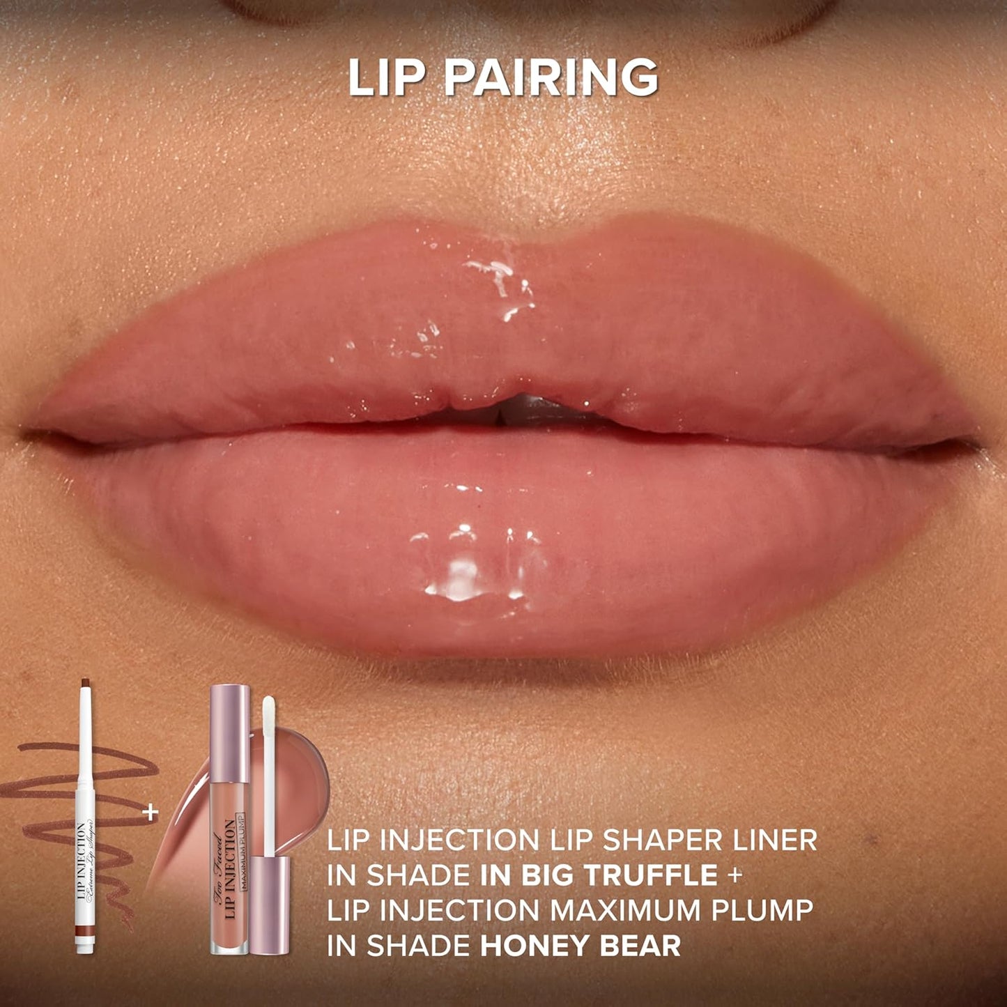 Too Faced Lip Injection Extreme Lip Shaper in In Big Truffle & Lip Injection Maximum Gloss in Honey Bear | Lip Injection Lip Shaper For Longwear, 0.01 Ounce + Maximum Plump For Moisture, 0.14 Ounce