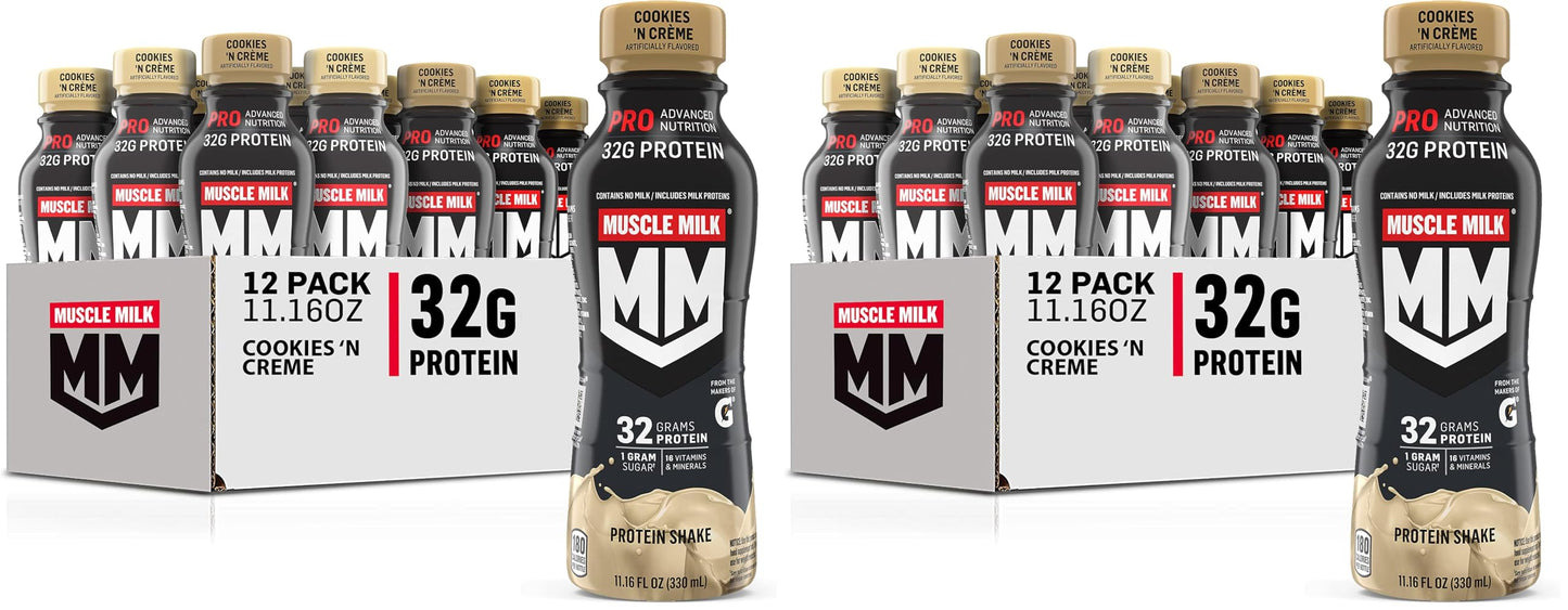 Muscle Milk Pro Advanced Nutrition Protein Shake, Slammin' Strawberry, 11.16 Fl Oz (Pack of 12), 32g Protein, 1g Sugar, 16 Vitamins & Minerals, 5g Fiber, Bottled Liquid, Gluten Free
