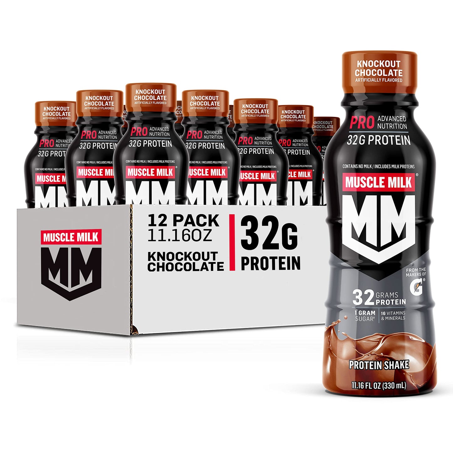 Muscle Milk Pro Advanced Nutrition Protein Shake, Slammin' Strawberry, 11.16 Fl Oz (Pack of 12), 32g Protein, 1g Sugar, 16 Vitamins & Minerals, 5g Fiber, Bottled Liquid, Gluten Free